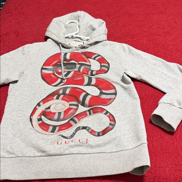GUCCI PreOwned Gray Red Snake Hoodie & Some staining on collar & front Sz Large - Picture 4 of 16